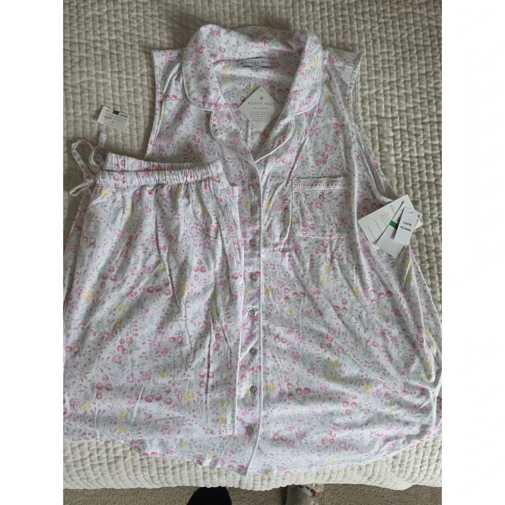 Eileen West Floral Sleeveless Capri Pajama Set Women's Large Floral Cottagecore